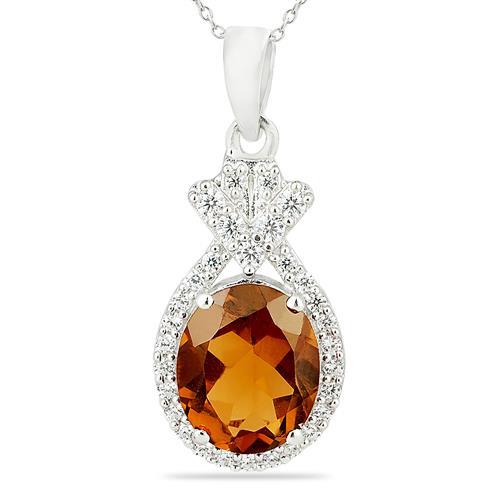 NATURAL WHISKY QUARTZ CLASSIC PENDANT IN 925 STERLING SILVER