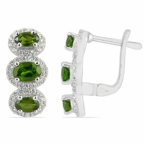 NATURAL CHROME DIOPSITE EARRINGS  IN 925 STERLING SILVER