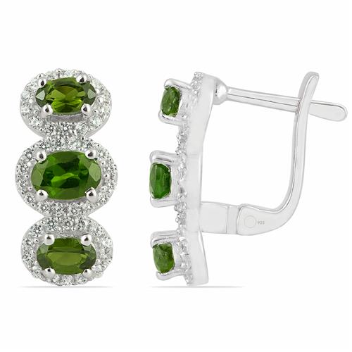 NATURAL CHROME DIOPSITE EARRINGS IN 925 STERLING SILVER