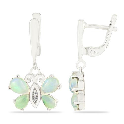 BUY NATURAL ETHIOPIAN OPAL WITH WHITE ZIRCON GEMSTONE BUTTERFLY EARRINGS IN 925 STERLING SILVER