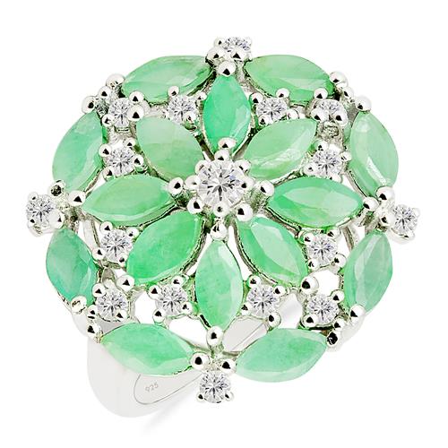 925 STERLING SILVER NATURAL EMERALD CLUSTER RING