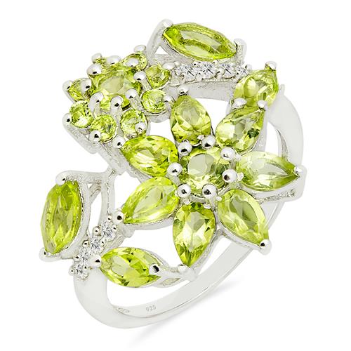 925 SILVER NATURAL PERIDOT GEMSTONE FLOWER RING