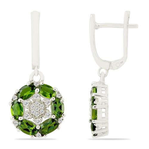  NATURAL CHROME DIOPSITE GEMSTONE EARRINGS IN 925 STERLING SILVER 