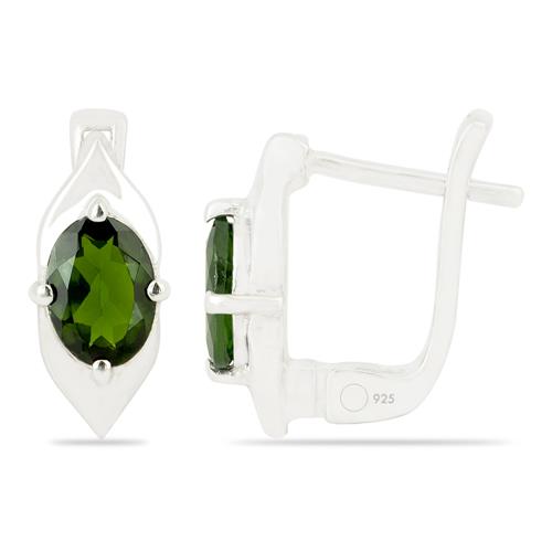 REAL CHROME DIOPSITE GEMSTONE EARRINGS IN 925 STERLING SILVER 