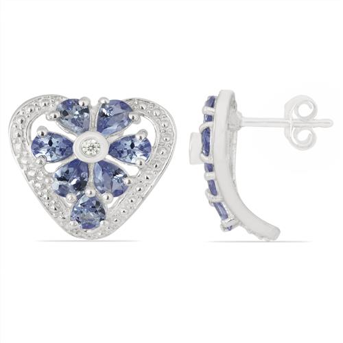 BUY 925 SILVER NATURAL TANZANITE GEMSTONE HEART EARRINGS