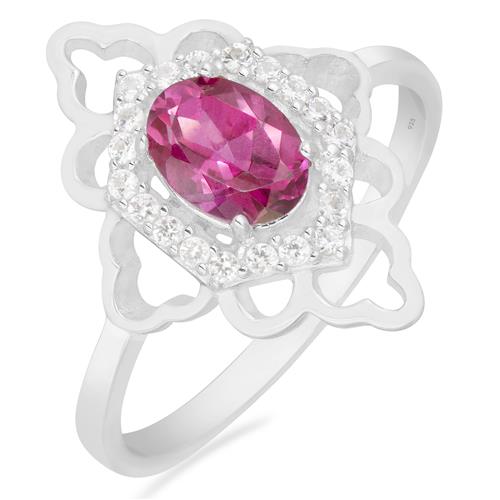 REAL PINK TOPAZ GEMSTONE STYLISH HALO RING IN STERLING SILVER