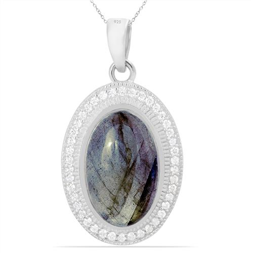 REAL LABRADORITE GEMSTONE BIG STONE PENDANT IN 925 SILVER