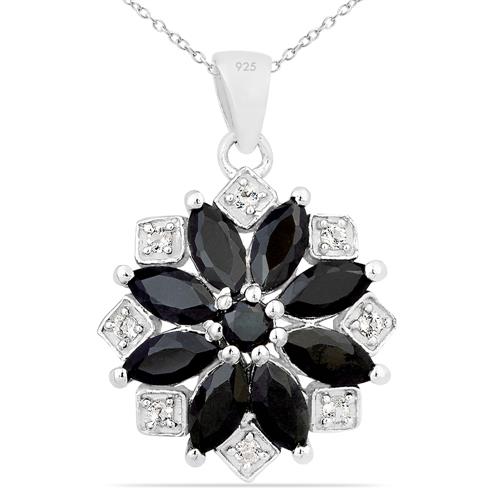 NATURAL BLACK SAPPHIRE GEMSTONE PENDANT IN STERLING SILVER