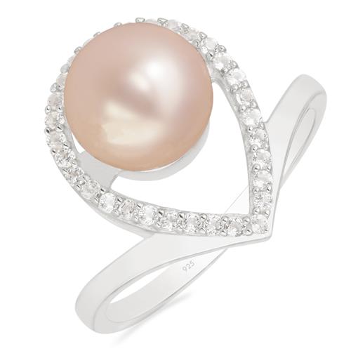 PEACH PEARL RING WITH WHITE ZIRCON #VR020095