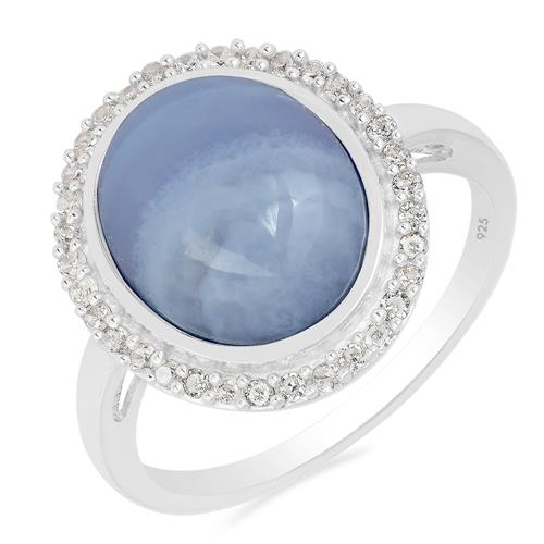 BUY 925 SILVER NATURAL BLUE LACE AGATE GEMSTONE HALO RING