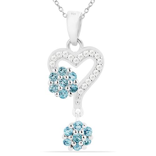 BUY 925 SILVER NATURAL SKY BLUE TOPAZ WITH WHITE ZIRCON GEMSTONE PENDANT