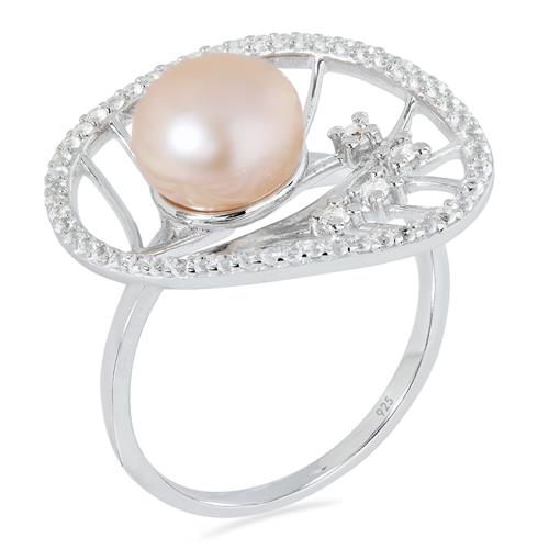 FRESH WATER PEACH PEARL RING WITH WHITE ZIRCON #VR023366