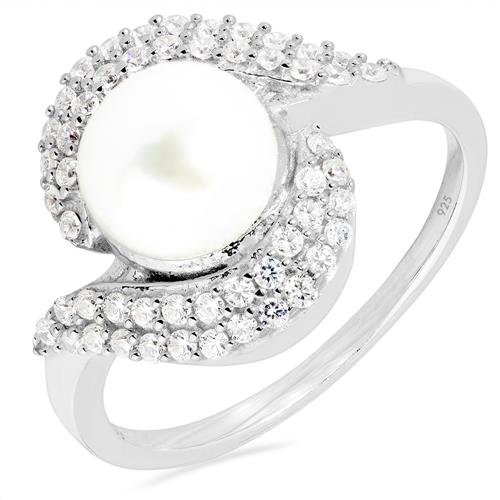 FRESH WATER WHITE PERAL RING WITH WHITE ZIRCON #VR010056