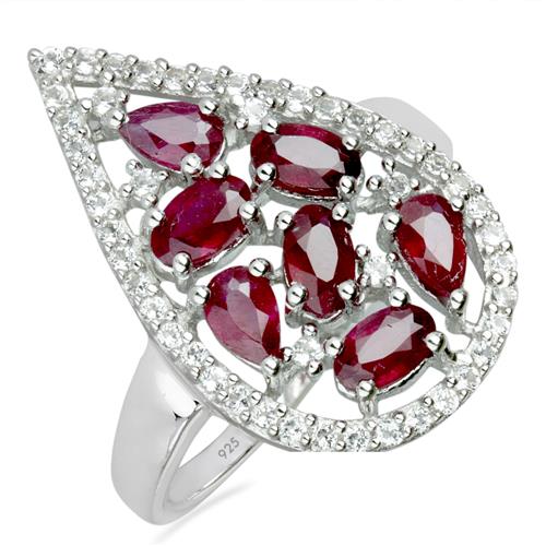 BUY 925 SILVER REAL GLASS FILLED RUBY GEMSTONE RING