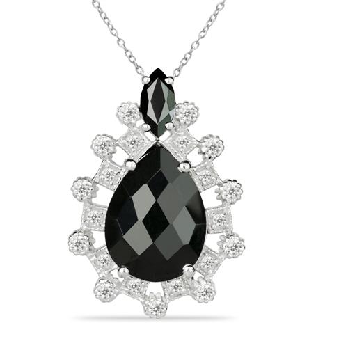 BUY NATURAL BLACK ONYX GEMSTONE BIG STONE PENDANT IN 925 SILVER