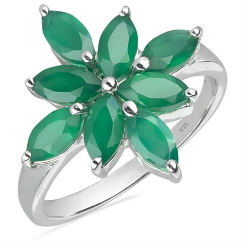 REAL GREEN ONYX GEMSTONE CLUSTER RING IN 925 SILVER