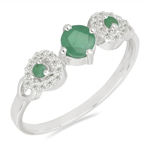 STERLING SILVER NATURAL EMERALD GEMSTONE RING