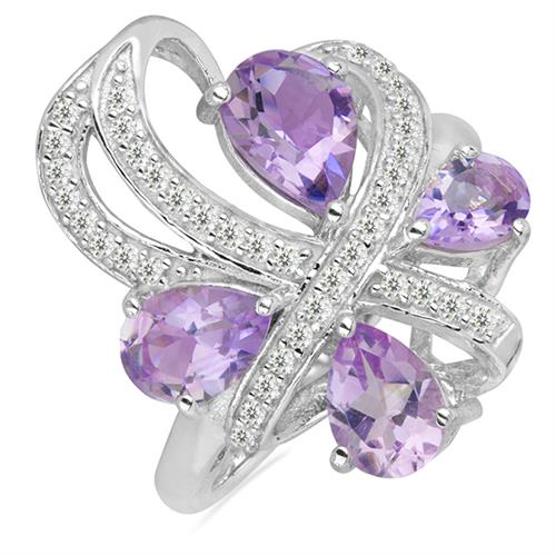 PINK AMETHYST SILVER RING WITH WHITE ZIRCON #VR026285