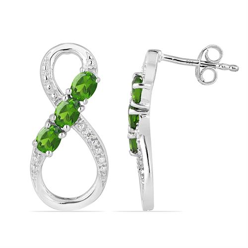 925 STERLING SILVER NATURAL CHROME DIOPSITE GEMSTONE EARRINGS