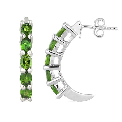 NATURAL CHROME DIOPSITE MULTI GEMSTONE EARRINGS IN STERLING SILVER