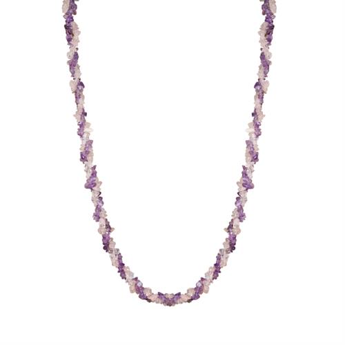 NATURAL AMETHYST AND ROSE QUARTZ NUGGETS 32 INCHES NECKLACE #VBJ010038