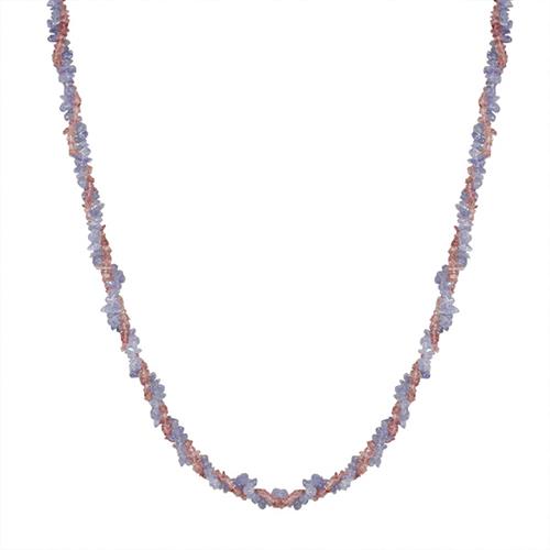 REAL PINK TOURMALINE AND TANZANITE  GEMSTONE NUGGETS NECKLACE IN STERLING SILVER