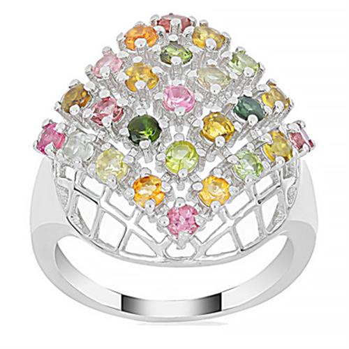 BUY STERLING SILVER NATURAL MULTI TOURMALINE GEMSTONE CLUSTER RING