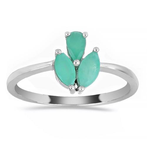 REAL EMERALD GEMSTONE RING IN STERLING SILVER