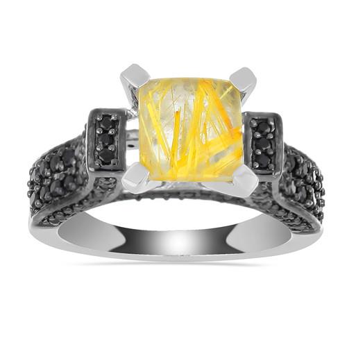 NATURAL GOLDEN RUTILE GEMSTONE CLASSIC RING IN STERLING SILVER