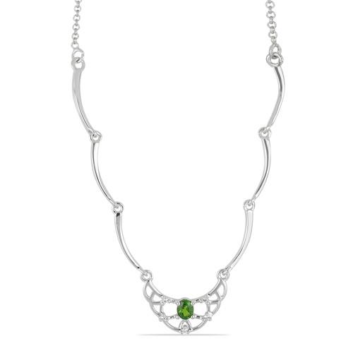 STERLING SILVER REAL CHROME DIOPSIDE GEMSTONE NECKLACE