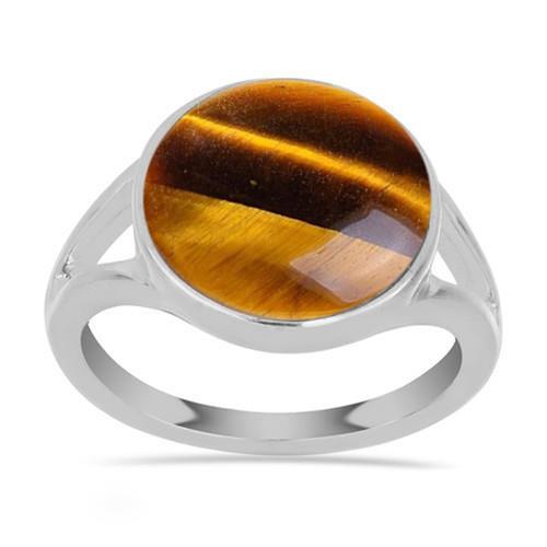 REAL TIGER EYE GEMSTONE BIG STONE RING IN 925 SILVER