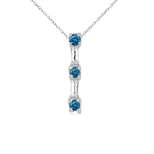 BLUE DIAMOND DOUBLE-CUT STERLING SILVER PENDANT