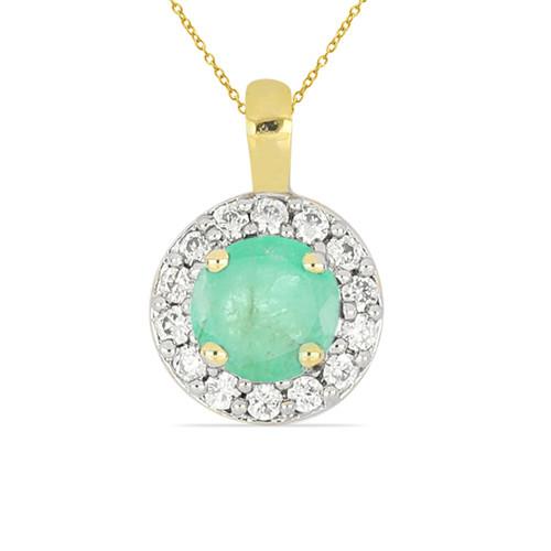 14K GOLD PENDANTS WITH 0.35 CT EMERALD, 0.11 CT G-H,I2-I3 WHITE DIAMOND