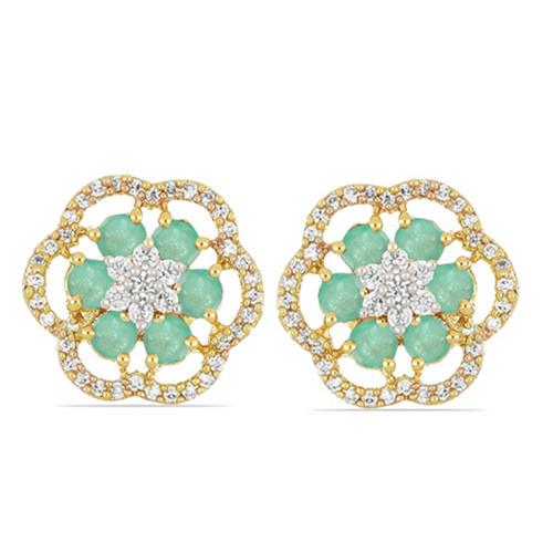 14K GOLD FLORAL EMERALD AND DIAMOND EARRINGS