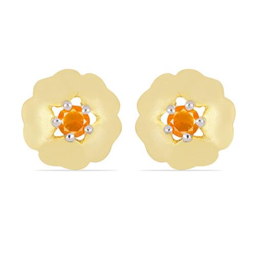 NATURAL ORANGE ETHIOPIAN OPAL SINGLE STONE 14K GOLD EARRINGS  Jewelpin