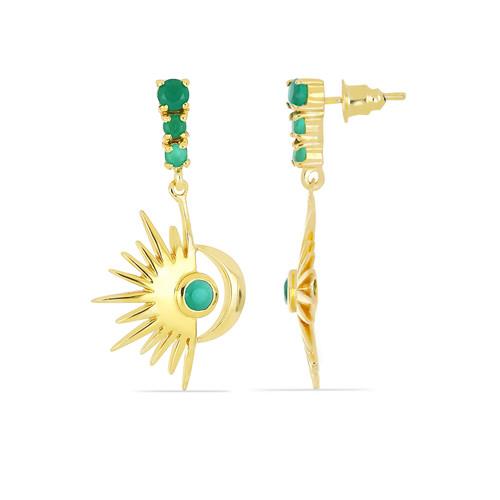 BUY REAL EMERALD GEMSTONE BRASS EARRINGS