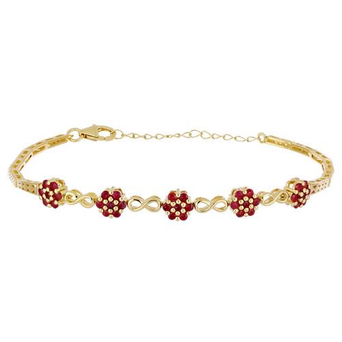 2.10 CT GLASS FILLED RUBY 19 CM GOLD PLATED STERLING SILVER BRACELETS WITH FISH LOCK #VB036071
