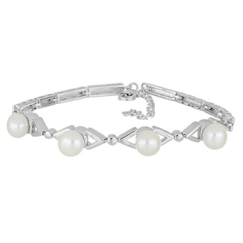 8.92 CT WHITE FRESHWATER PEARL 19 CM STERLING SILVER BRACELETS WITH FISH LOCK #VB029602