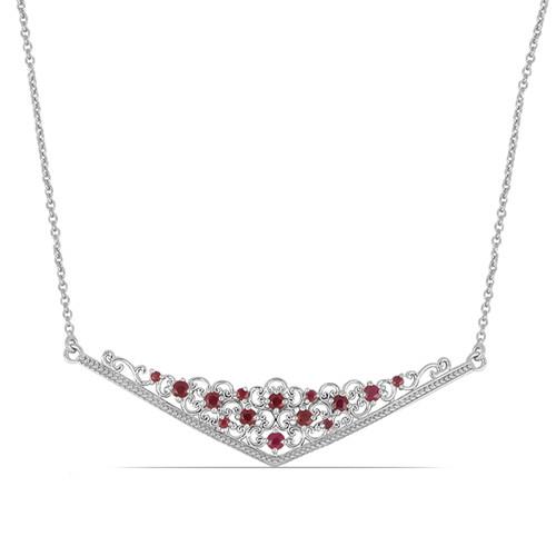 NATURAL GLASS FILLED RUBY GEMSTONE NECKLACE  IN 925 SILVER