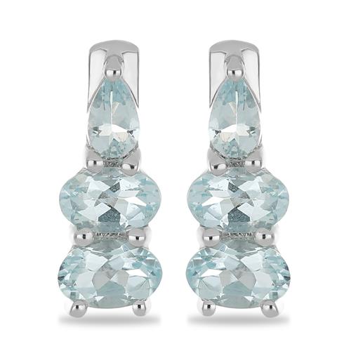 BUY 925 SILVER NATURAL AQUAMARINE GEMSTONE STYLISH EARRINGS