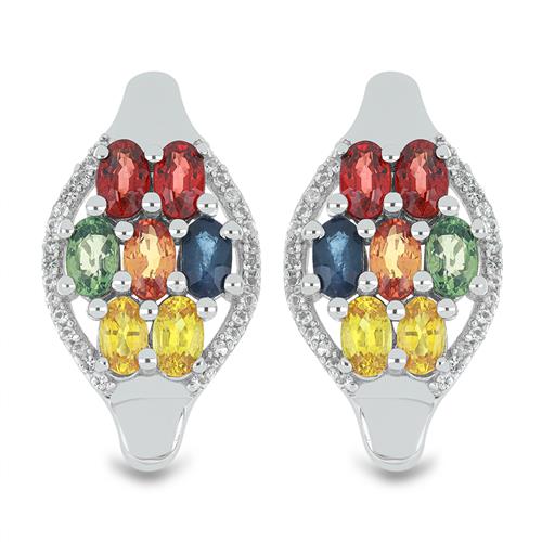 BUY NATURAL MULTI SAPPHIRE GEMSTONE EARRINGS IN 925 SILVER