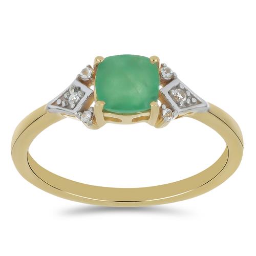 BUY 925 SILVER NATURAL EMERALD WITH WHITE ZIRCON GEMSTONE CLASSIC RING