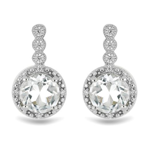 BUY 925 SILVER NATURAL CRYSTAL WITH WHITE ZIRCON GEMSTONE EARRINGS