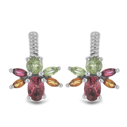 BUY MULTI TOURMALINE GEMSTONE FLORAL EARRINGS IN 925 SILVER