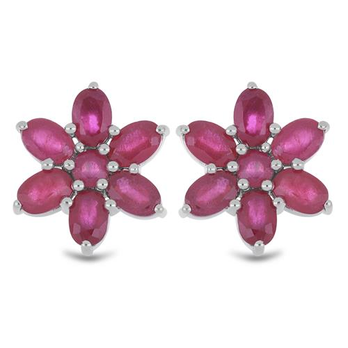 BUY 925 SILVER GLASS FILLED RUBY GEMSTONE CLUSTER EARRINGS