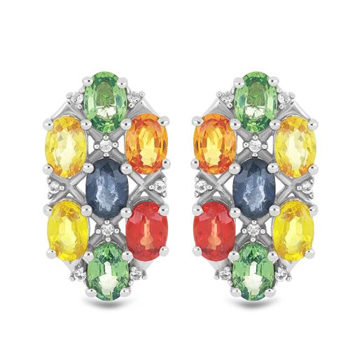 BUY NATURAL MULTI SAPPHIRE WITH WHITE ZIRCON GEMSTONE CLUSTER EARRINGS  