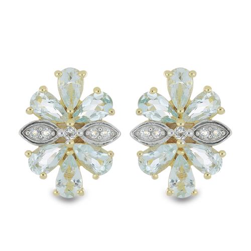 BUY STERLING SILVER NATURAL AQUAMARINE WITH WHITE TOPAZ GEMSTONE EARRINGS 