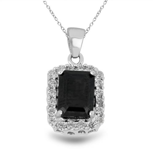 BUY 925 SILVER NATURAL BLACK ONYX WITH WHITE ZIRCON GEMSTONE CLASSIC PENDANT