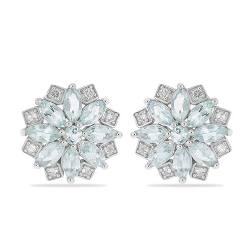 BUY 925 STERLING SILVER NATURAL AQUAMARINE WITH WHITE ZIRCON GEMSTONE EARRINGS 