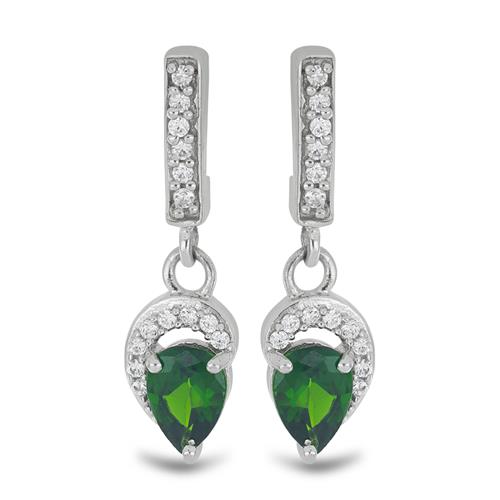BUY STERLING SILVER NATURAL CHROME DIOPSIDE WITH WHITE ZIRCON GEMSTONE  EARRINGS 